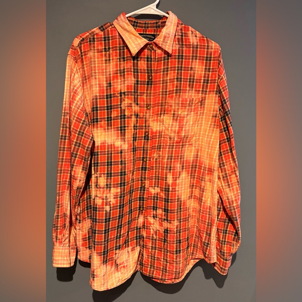 Abercrombie & Fitch Plaid Button-Up Flannel Shirt Grunge Bleached Large